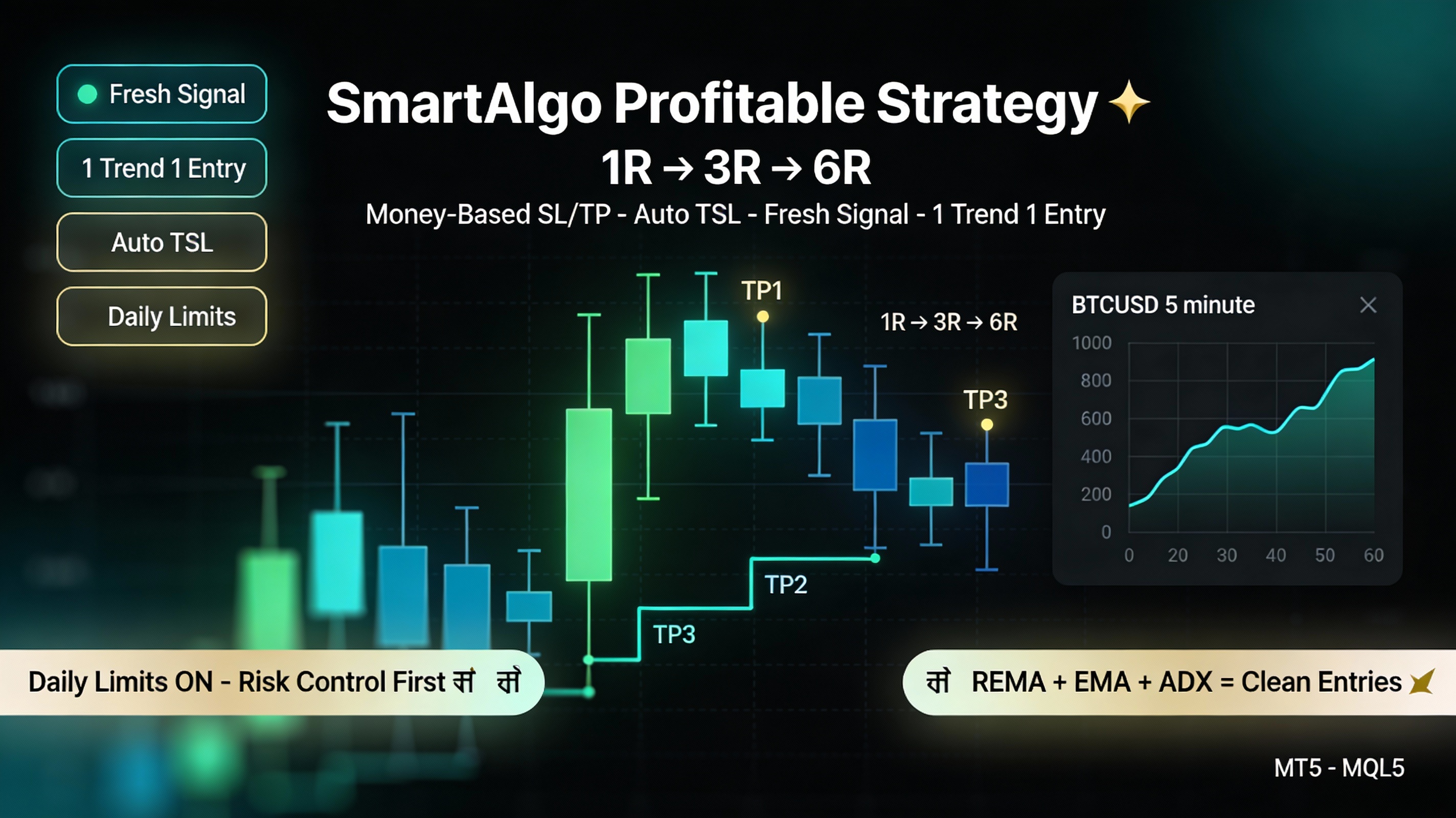 SmartAlgo Profitable Strategy: Money-Based SL/TP + ADX + 1R/3R/6R 🚀